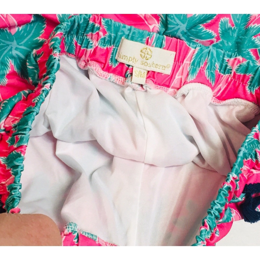 Simply Southern Womens SM Pink Green Palm Tree Navy Tassel Shorts Beach NEW - Picture 7 of 10